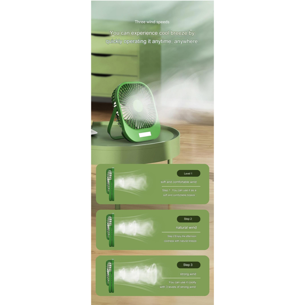 Wireless Portable Mini Brushless Fan with Super Large Wind Power, 3-Speed Setting, and LED Torch Light - Image 8