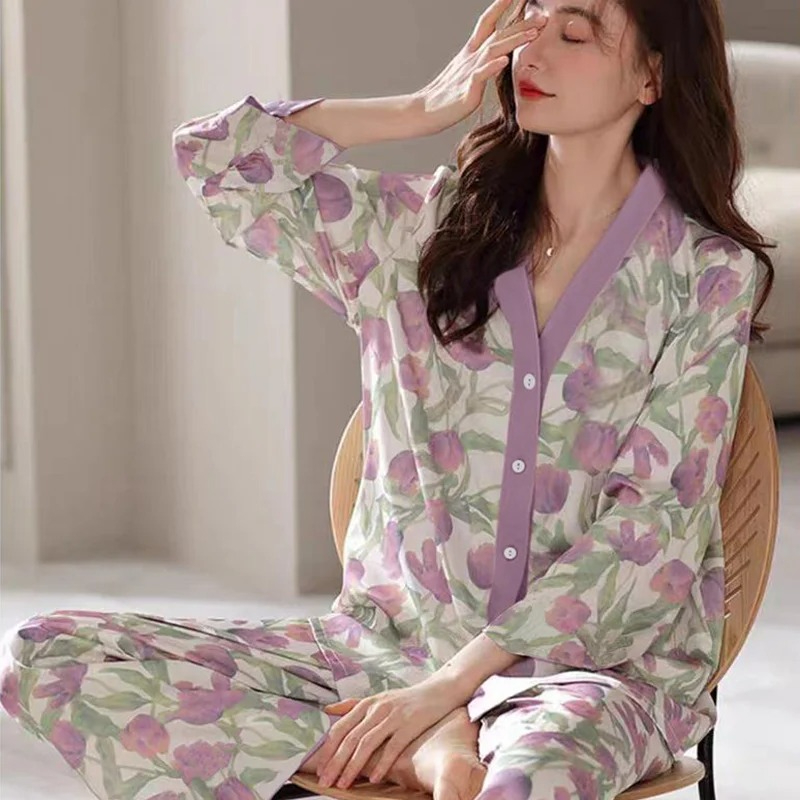 Elegant V-Neck Cardigan Night Suit – Stylish, Breathable, and Comfortable Loungewear for All Seasons - Image 10