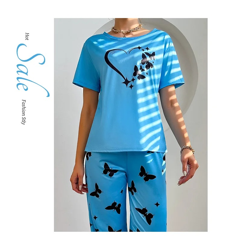 Comfortable And Fashionable Heart Butterfly Printed Set Women’s Nightwear - Image 6