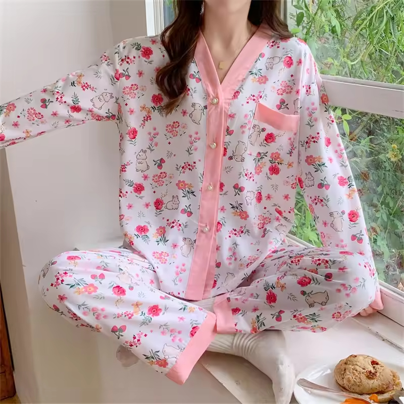 Elegant V-Neck Cardigan Night Suit – Stylish, Breathable, and Comfortable Loungewear for All Seasons - Image 14