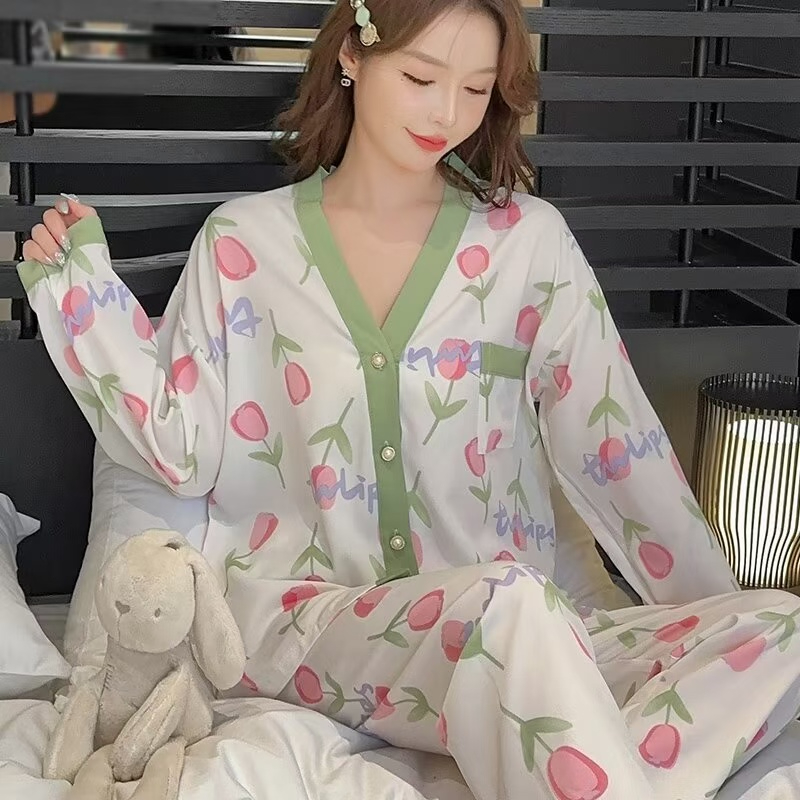 Elegant V-Neck Cardigan Night Suit – Stylish, Breathable, and Comfortable Loungewear for All Seasons - Image 19