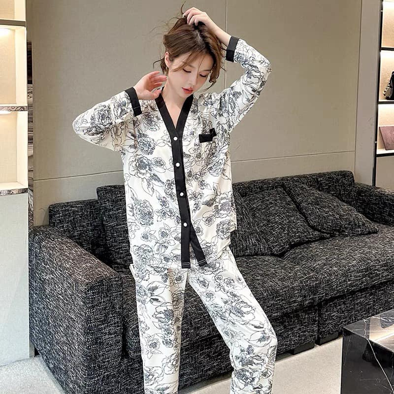 Elegant V-Neck Cardigan Night Suit – Stylish, Breathable, and Comfortable Loungewear for All Seasons - Image 18