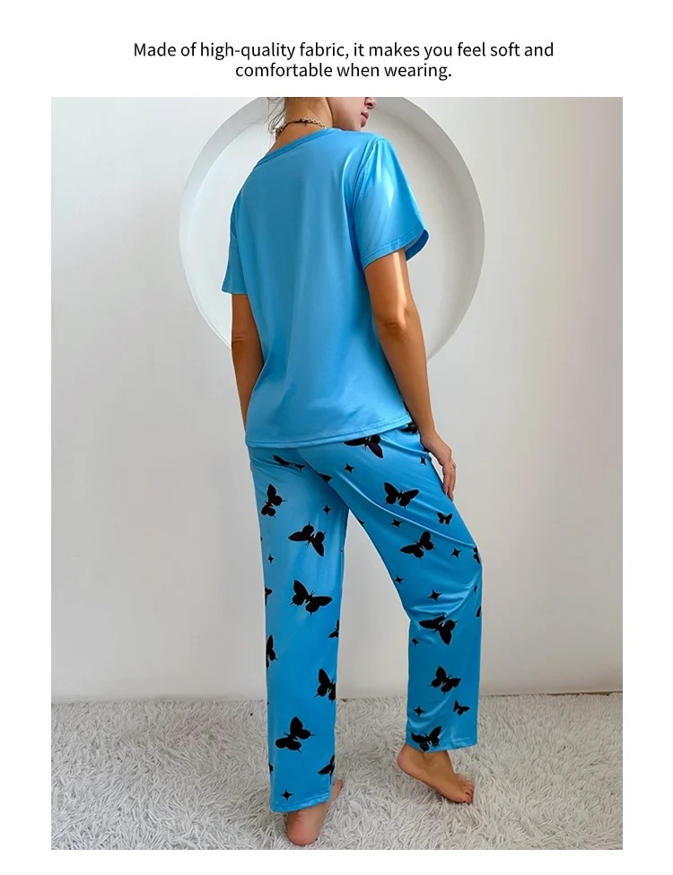Comfortable And Fashionable Heart Butterfly Printed Set Women’s Nightwear - Image 5