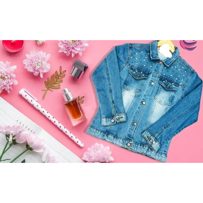 Best-Quality Stylish Pearl-Studded Denim Jacket For Women - Image 2