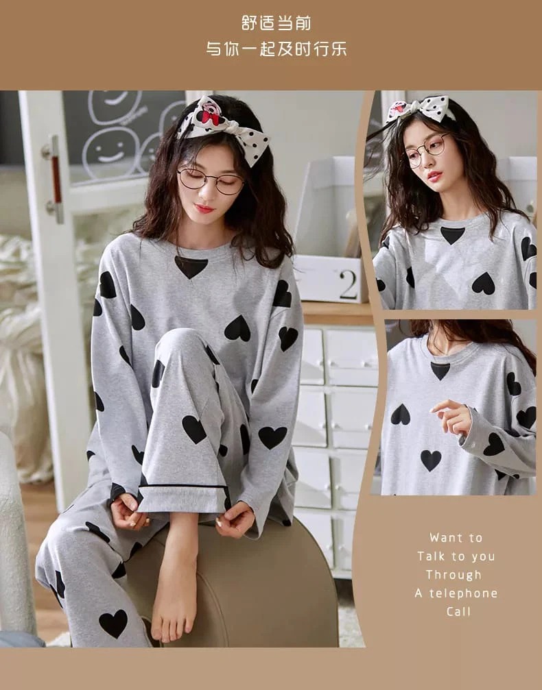 Comfortable Whimsical Hearts Printed Enchanting Night Suit Loungewear For Ladies - Image 3