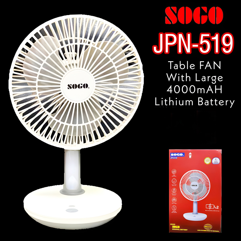 JPN-519 Sogo Mini Portable Rechargeable Table Fan With Extended Battery Life