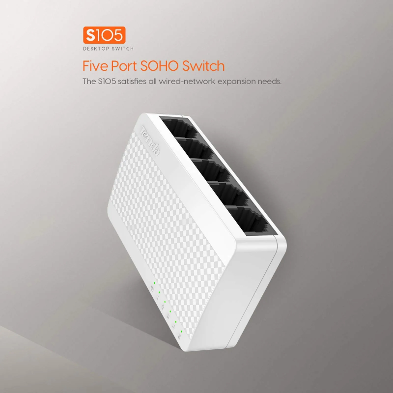 Tenda S105 5-Port 10/100Mbps Sleek And Compact Unmanaged Desktop Fast Ethernet Switch Splitter With Low Power Consumption