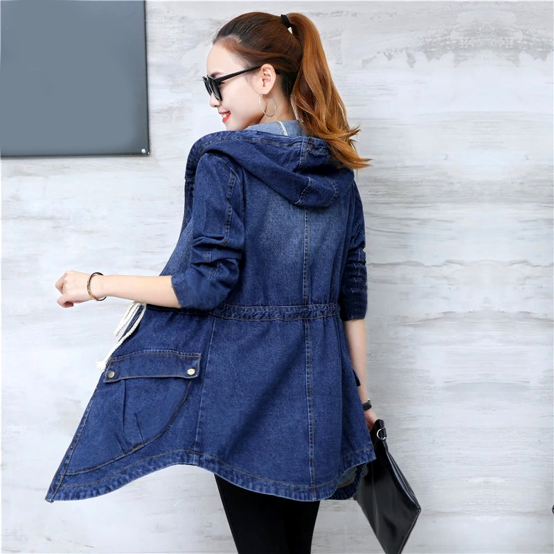 Trendy Winter Elegance Long Full Sleeves Denim Coat With Hood For Ladies - Image 5