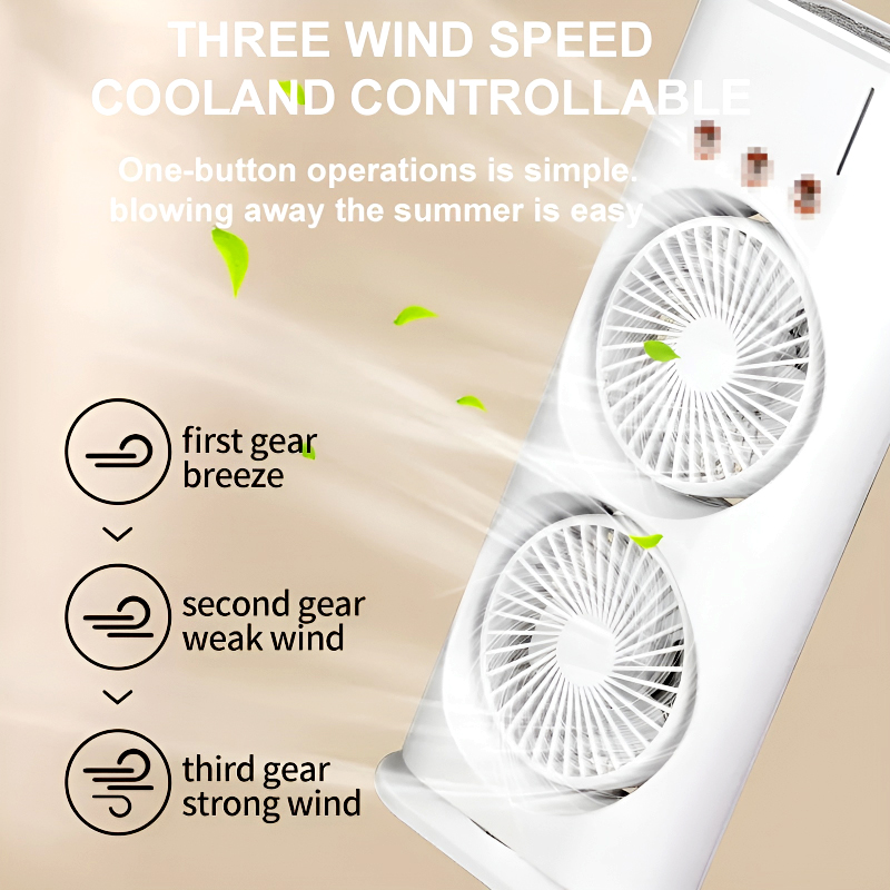 3-in-1 Multifunctional Rechargeable Spray Cooling Fan with Dual Head, 3 Wind Speeds, 90° Rotation and RGB LED Lights - Image 14