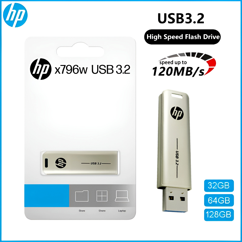 HP x796w High-Speed Metal Slide Design USB 3.2 Flash Drive – 32GB/64GB/128GB