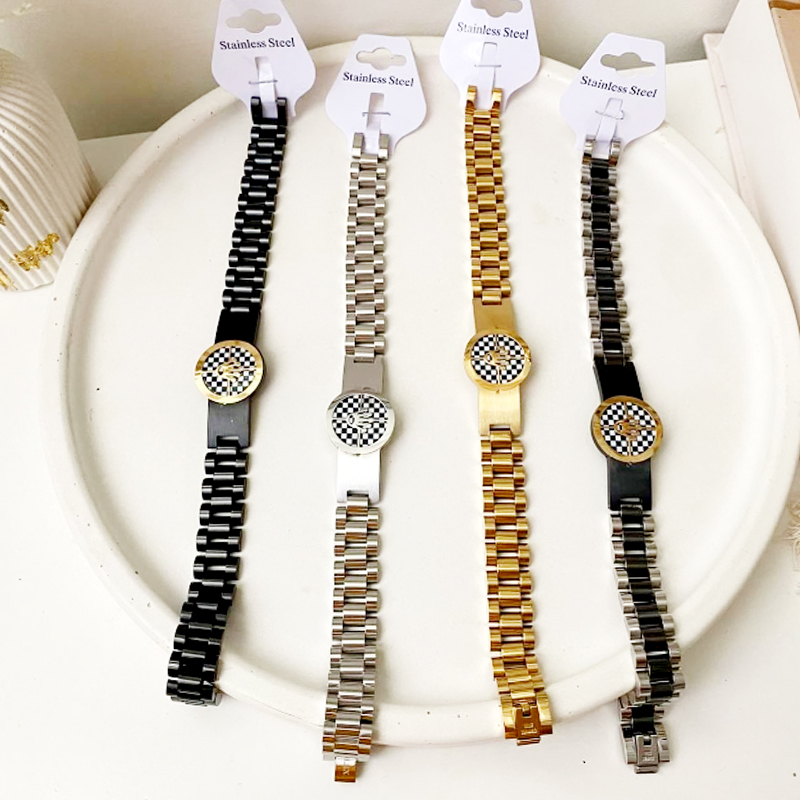 Premium Stainless Steel Checkerboard Bracelet – Unisex Fashion Wristband for Men & Women