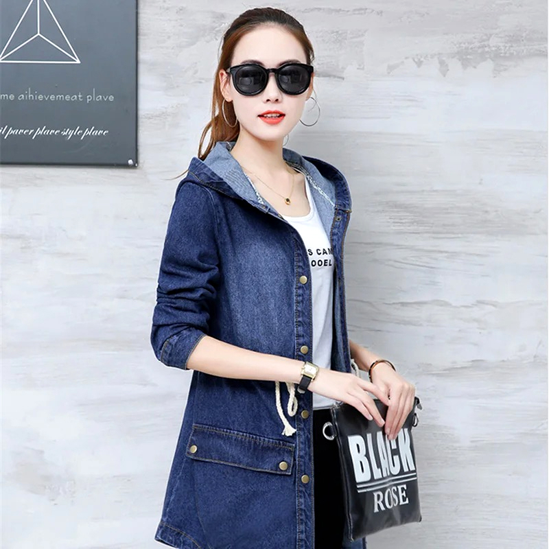 Trendy Winter Elegance Long Full Sleeves Denim Coat With Hood For Ladies - Image 7
