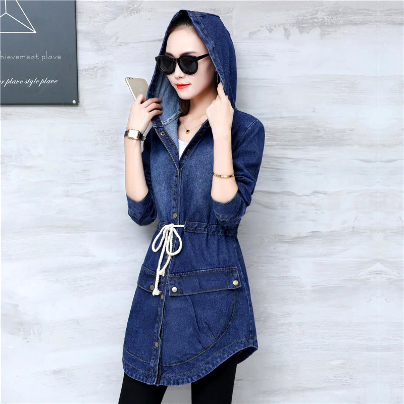 Trendy Winter Elegance Long Full Sleeves Denim Coat With Hood For Ladies - Image 4