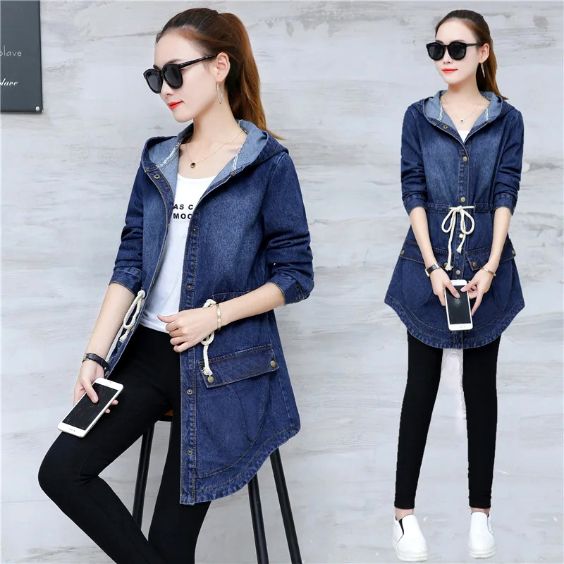 Trendy Winter Elegance Long Full Sleeves Denim Coat With Hood For Ladies - Image 3