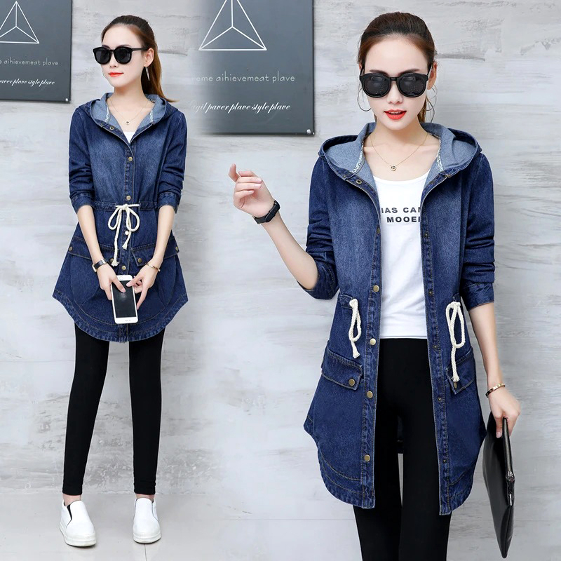 Trendy Winter Elegance Long Full Sleeves Denim Coat With Hood For Ladies - Image 2