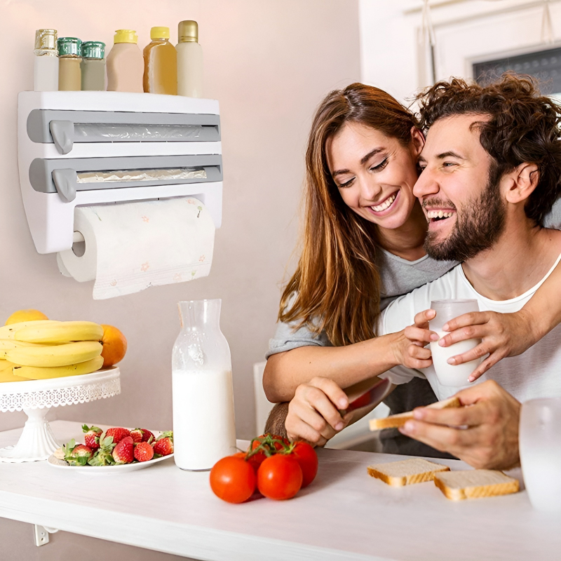 4-in-1 Multi-Purpose Wall-Mounted Kitchen Organizer Shelf with Foil Dispenser - Image 25