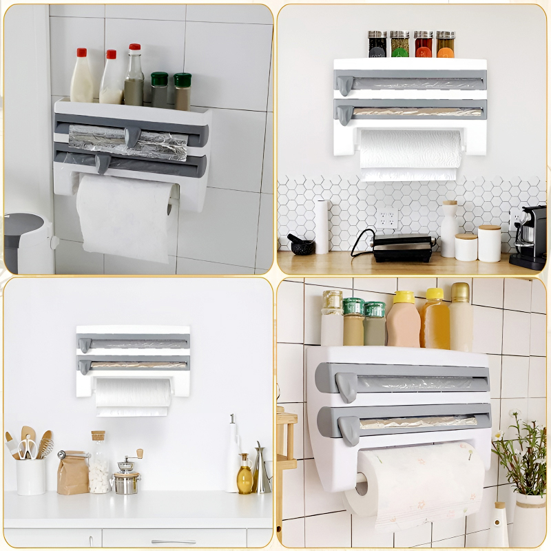 4-in-1 Multi-Purpose Wall-Mounted Kitchen Organizer Shelf with Foil Dispenser - Image 24