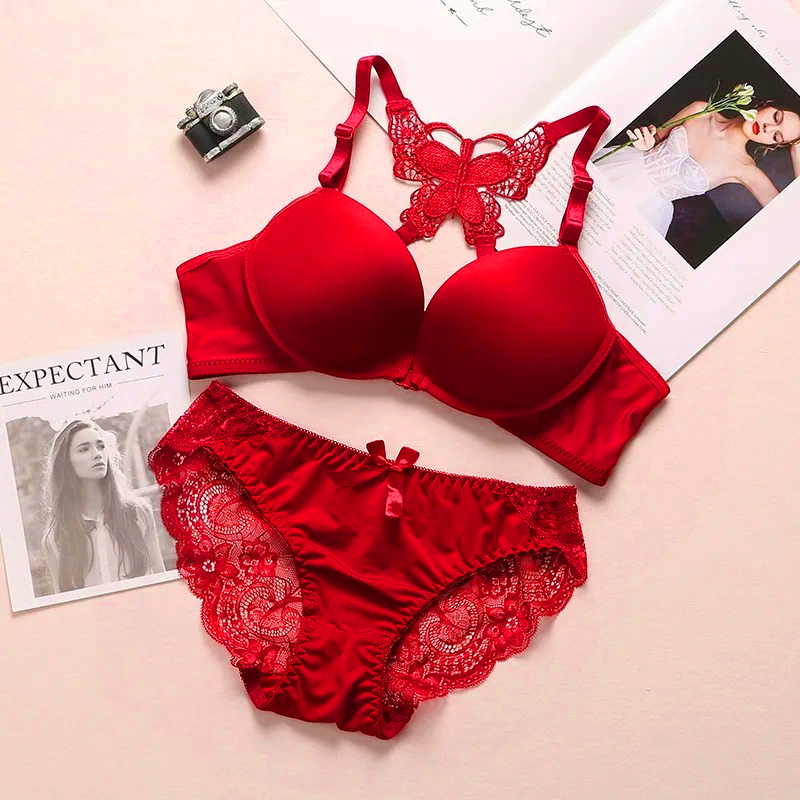 Elegant Butterfly Back Front-Closure Push-Up Bra & Panty Set for Women – Comfortable Everyday Lingerie