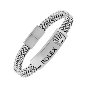 Luxury Stainless Steel Designer Bracelet – Premium Woven Chain with Signature Crown Emblem