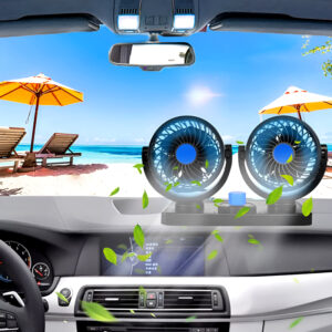 F30 Dual-Headed 360° Rotating Car Fan with Low Noise & Adjustable Airflow