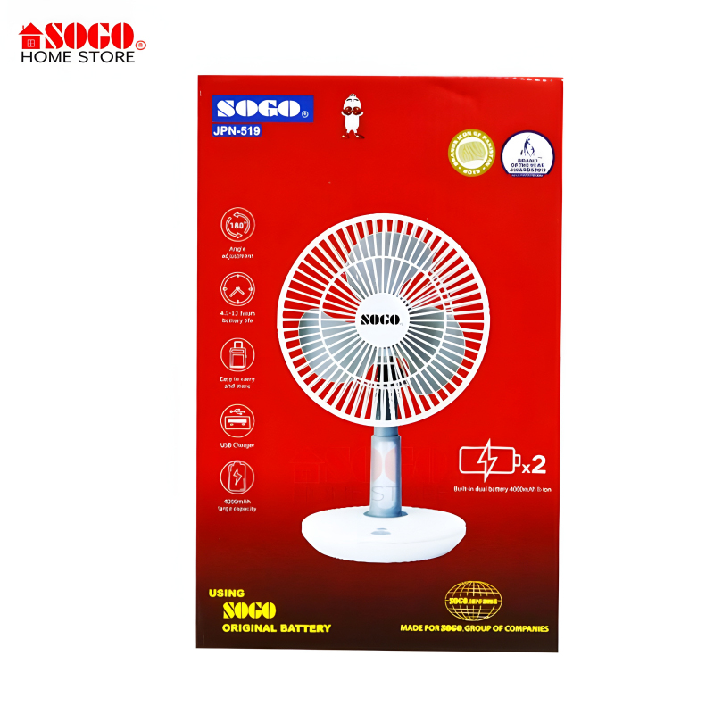 JPN-519 Sogo Mini Portable Rechargeable Table Fan With Extended Battery Life - Image 8