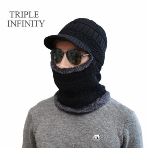 Warm Velvet Thickened Soft Wool Textured Balaclava Beanie Visor Hat For Men And Women