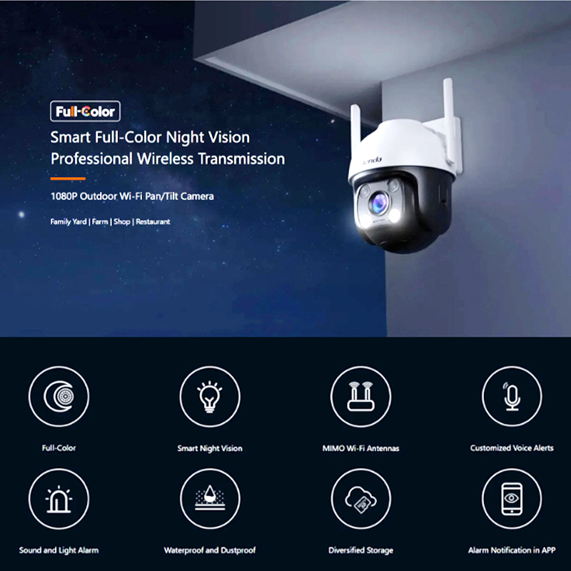 Tenda CH3-WCA 1080P Outdoor Wi-Fi Pan/Tilt Camera with Full-Color Night Vision, Alexa Support, and Smart Alerts - Image 6