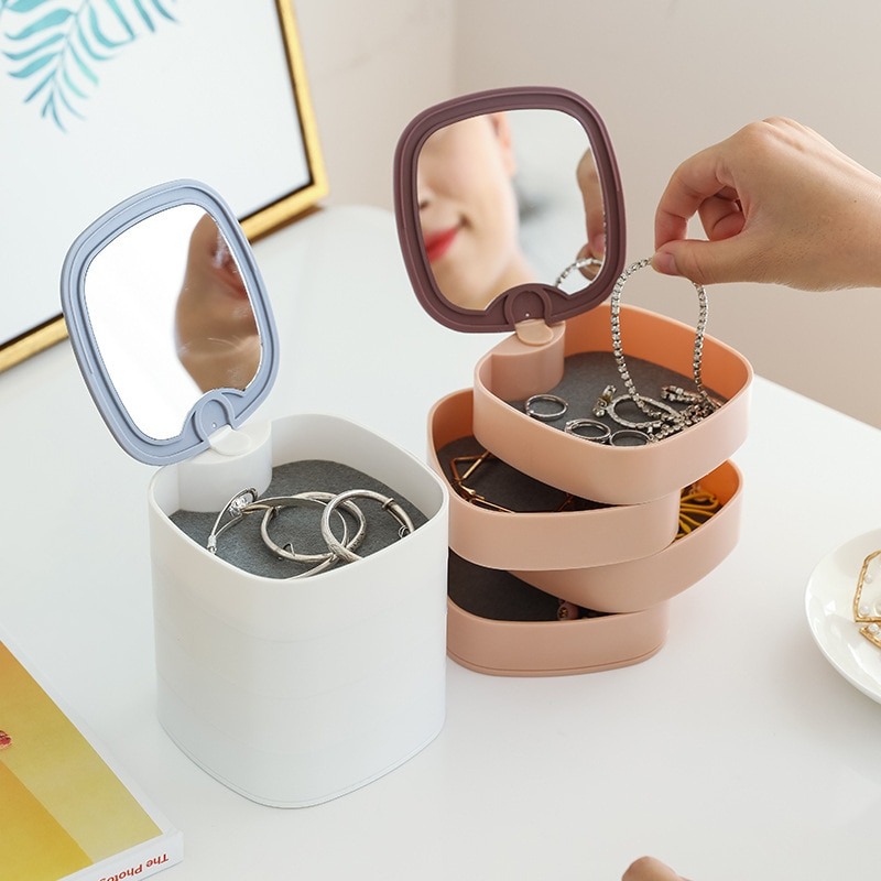 Portable Jewelry Organizer With Mirror Rotating Jewelry Storage Box - Image 2
