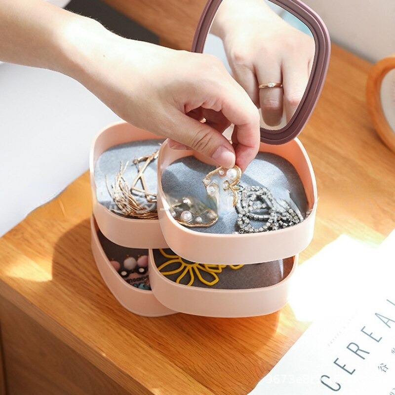 Portable Jewelry Organizer With Mirror Rotating Jewelry Storage Box - Image 4