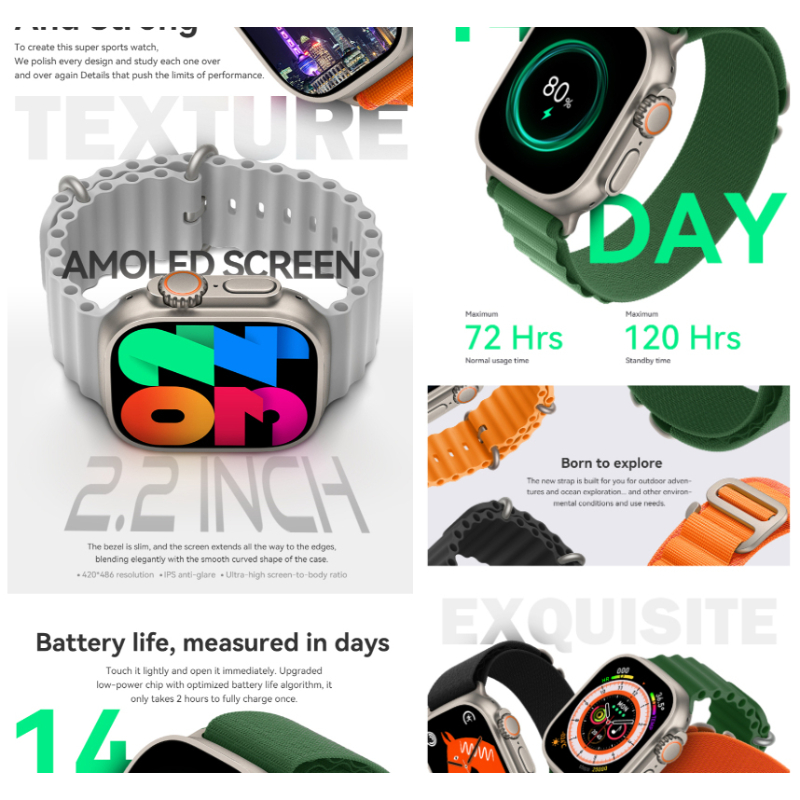 HW9 Ultra Max 2.2 Inch Amoled Screen Display Series 8 Smart Watch - Image 3