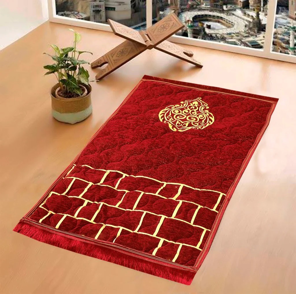 Super Soft Janamaz Orthopedic Padded Foam Cushion 100% Raschel Thick Velvet Non-Slip Muslim Prayer Rug