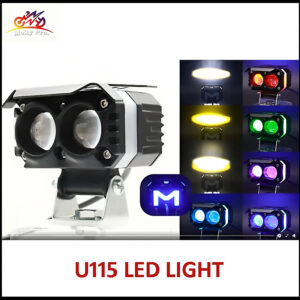 U115 RGB Motorcycle LED Spotlight – Dual Color Hi/Low Beam Fog & Driving Light for Bikes & Cars